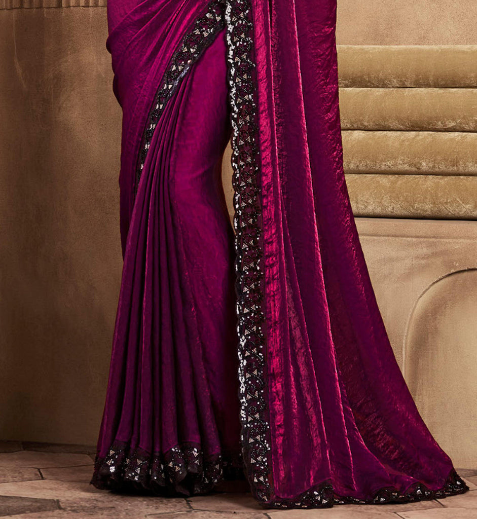 Burgundy Wine Designer Embroidered Silk Wedding Party Wear Saree-Saira's Boutique