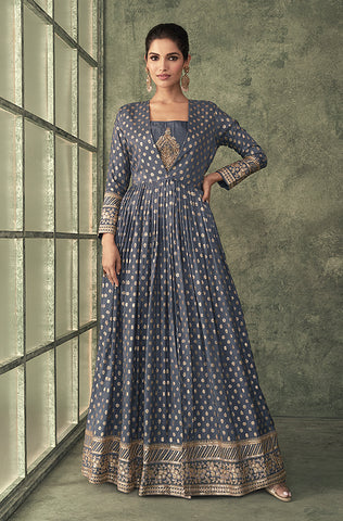 Light Cream Peach Designer Embroidered Georgette Anarkali Gown