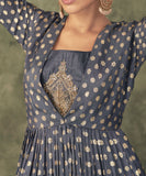 Charcoal Gray Designer Embroidered Viscose Silk Anarkali Gown-Saira's Boutique