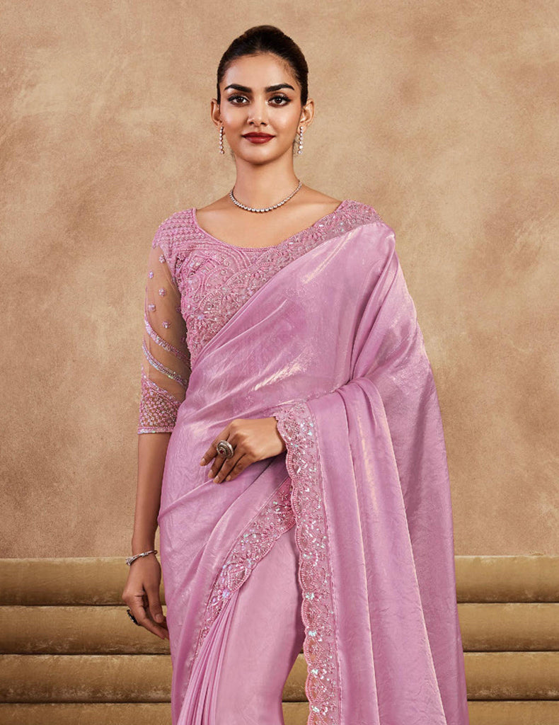 Charm Pink Designer Embroidered Silk Wedding Party Wear Saree-Saira's Boutique