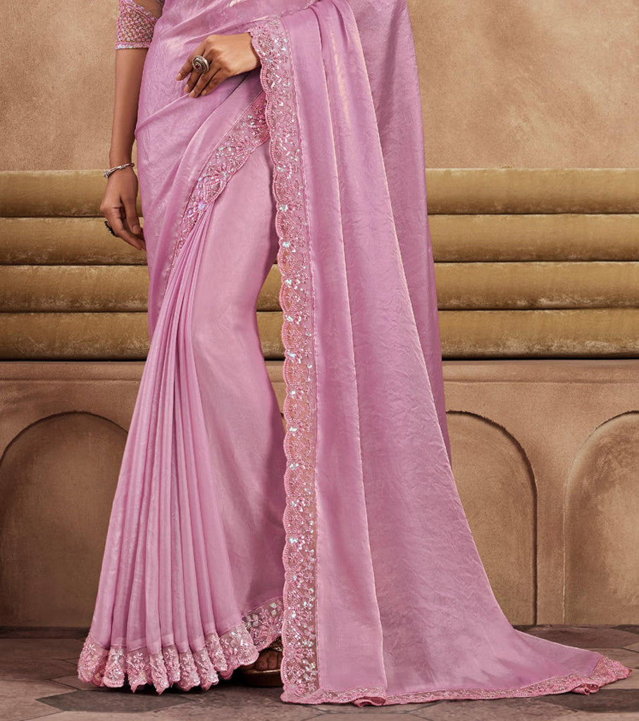 Charm Pink Designer Embroidered Silk Wedding Party Wear Saree-Saira's Boutique
