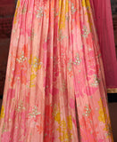 Coral Pink Designer Embroidered Pure Georgette Pant Style Anarkali Gown-Saira's Boutique