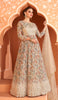 Cream Beige Designer Embroidered Georgette Floral Print Anarkali Gown-Saira's Boutique