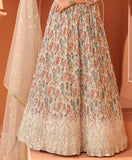 Cream Beige Designer Embroidered Georgette Floral Print Anarkali Gown-Saira's Boutique