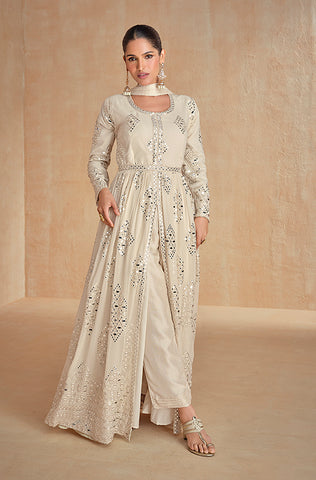 Palm Green Designer Embroidered Floor Length Silk Anarkali Suit
