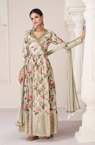 Taupe Designer Heavy Embroidered Net Anarkali Suit