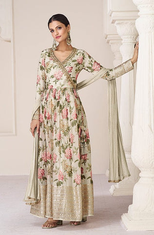 Dusty Gray Designer Embroidered Party Wear Anarkali Suit