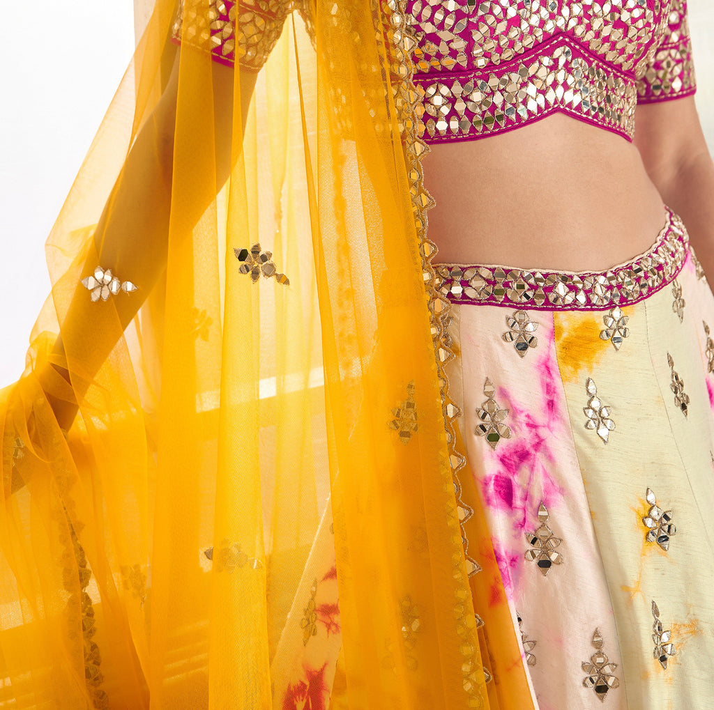 Cream Yellow & Magenta Designer Embroidered Silk Wedding Lehenga-Saira's Boutique