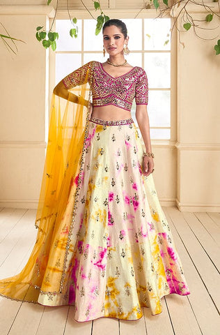 Yellow Designer Embroidered Georgette Party Wear Sharara Suit