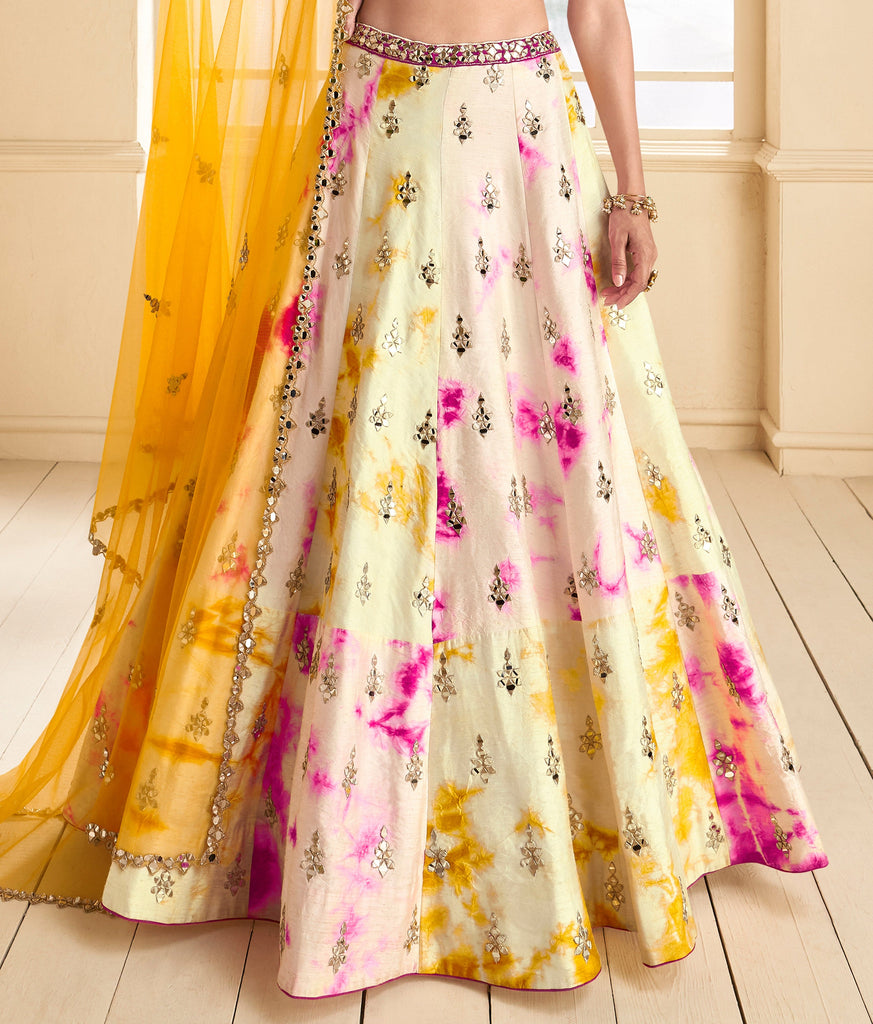 Cream Yellow & Magenta Designer Embroidered Silk Wedding Lehenga-Saira's Boutique