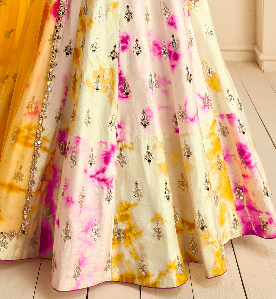 Cream Yellow & Magenta Designer Embroidered Silk Wedding Lehenga-Saira's Boutique