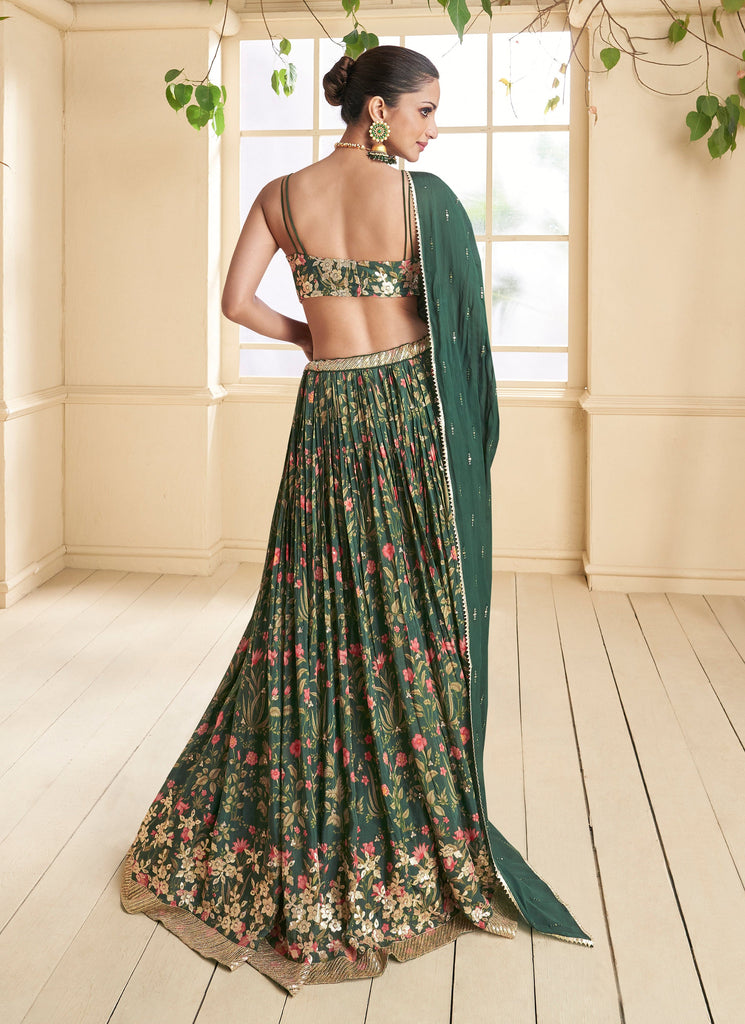 Dark Green Designer Embroidered Pure Georgette Wedding Lehenga-Saira's Boutique