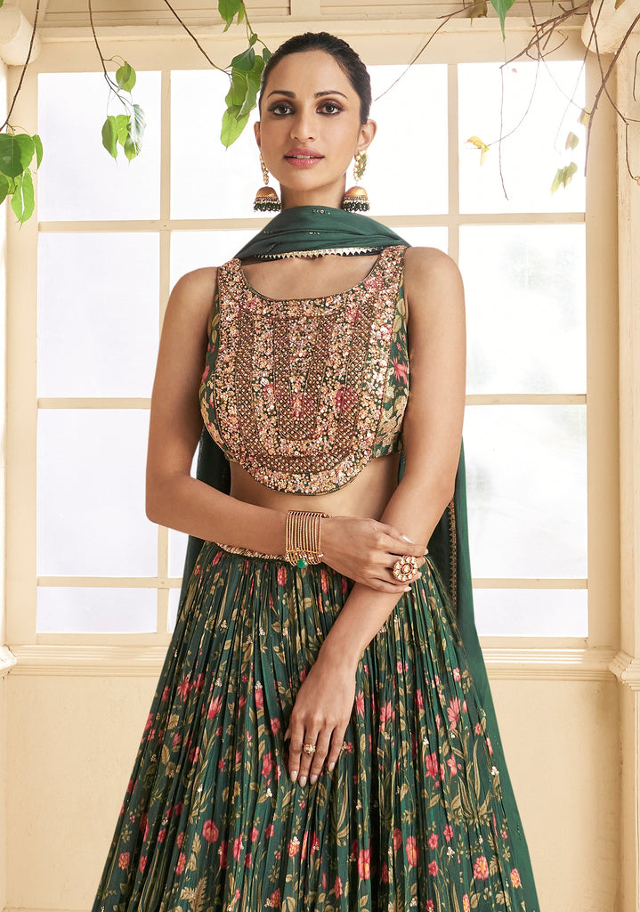 Dark Green Designer Embroidered Pure Georgette Wedding Lehenga-Saira's Boutique