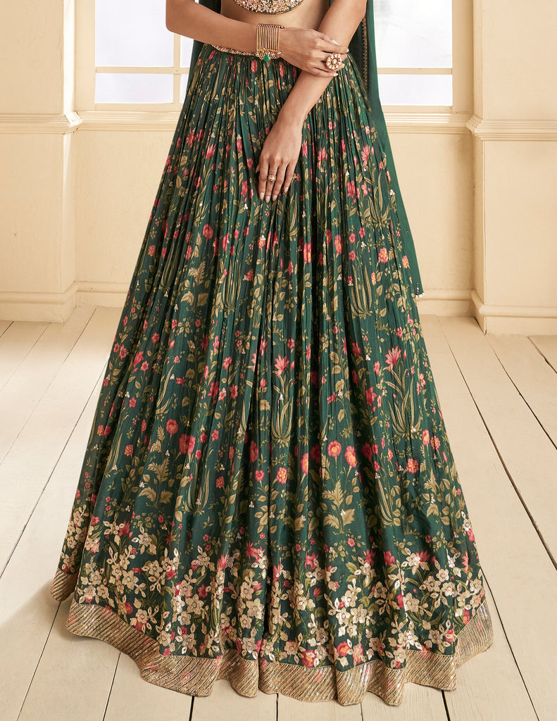 Dark Green Designer Embroidered Pure Georgette Wedding Lehenga-Saira's Boutique