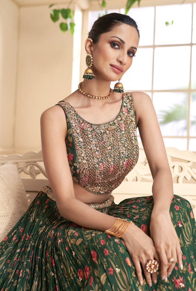 Dark Green Designer Embroidered Pure Georgette Wedding Lehenga-Saira's Boutique