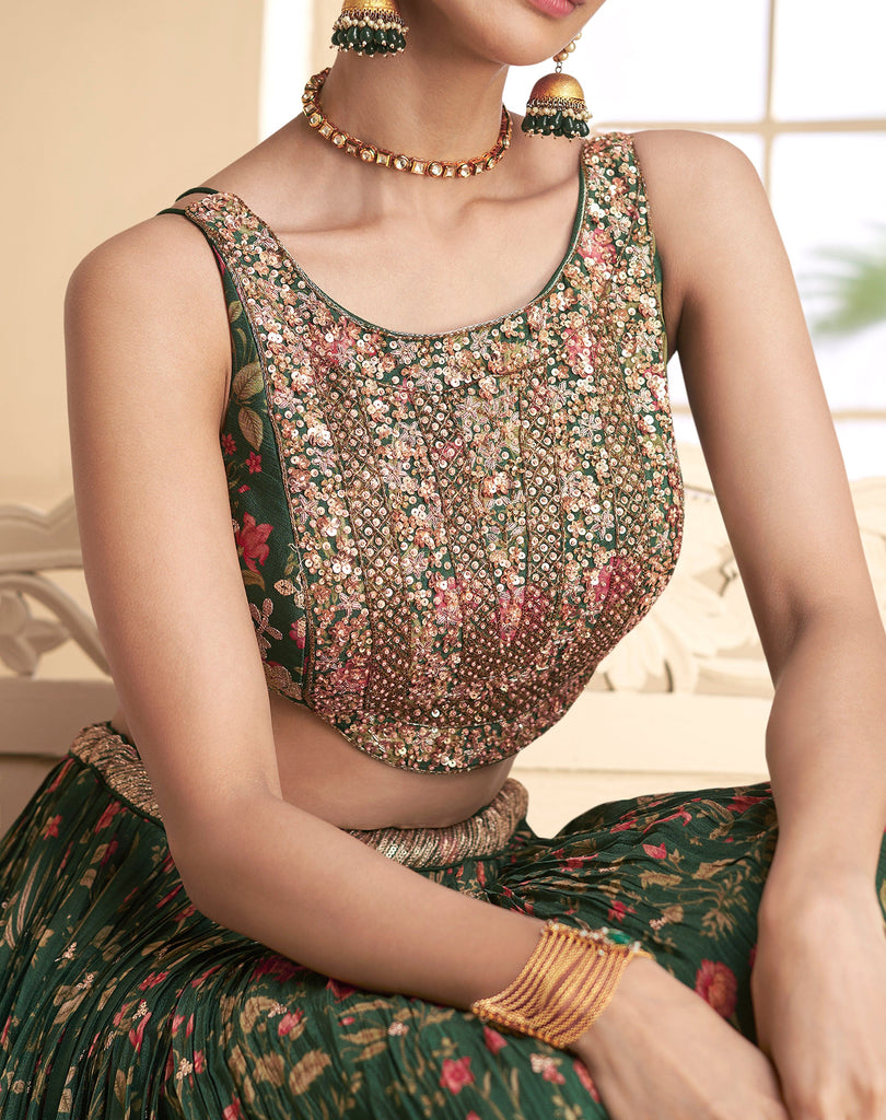 Dark Green Designer Embroidered Pure Georgette Wedding Lehenga-Saira's Boutique
