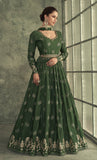 Dark Mehendi Green Designer Embroidered Viscose Silk Anarkali Suit-Saira's Boutique