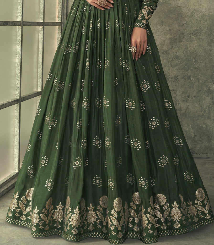 Dark Mehendi Green Designer Embroidered Viscose Silk Anarkali Suit-Saira's Boutique