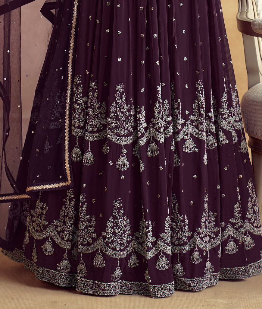 Dark Wine Designer Heavy Embroidered Wedding Anarkali-Saira's Boutique