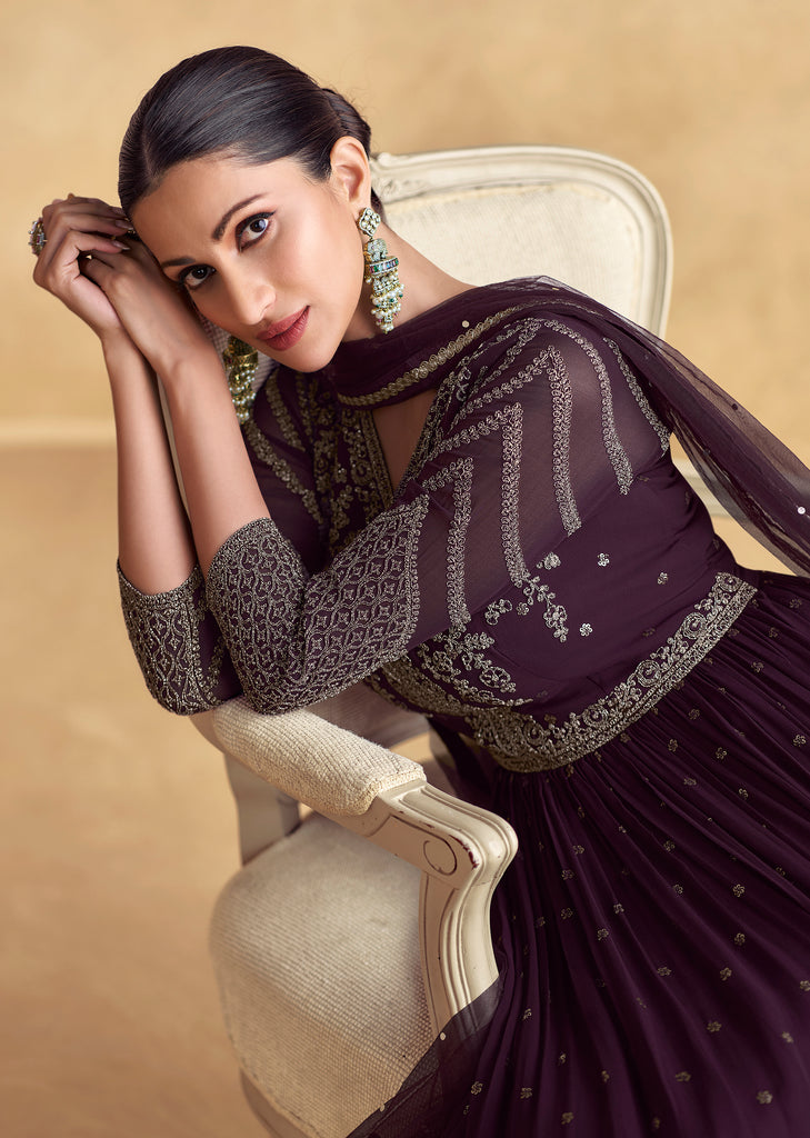Dark Wine Designer Heavy Embroidered Wedding Anarkali-Saira's Boutique