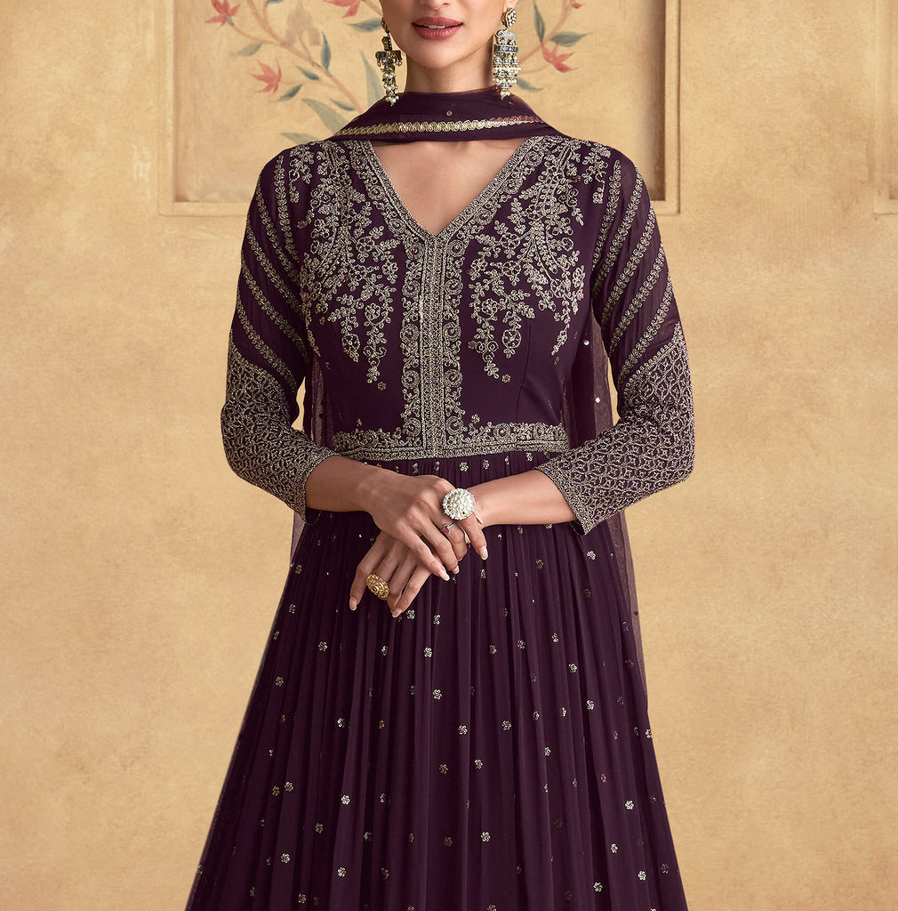 Dark Wine Designer Heavy Embroidered Wedding Anarkali-Saira's Boutique