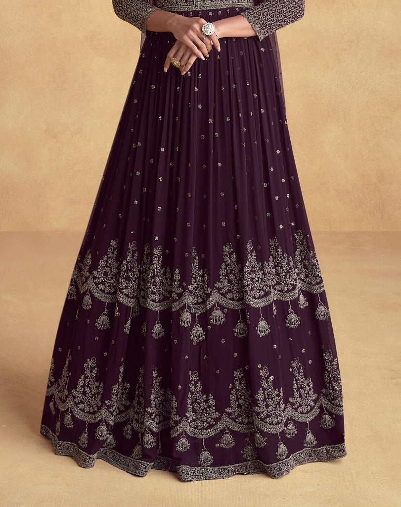 Dark Wine Designer Heavy Embroidered Wedding Anarkali-Saira's Boutique