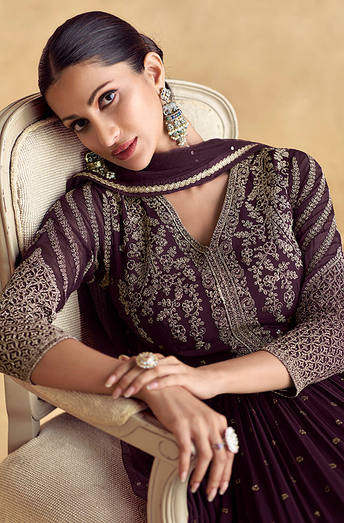 Dark Wine Designer Heavy Embroidered Wedding Anarkali-Saira's Boutique