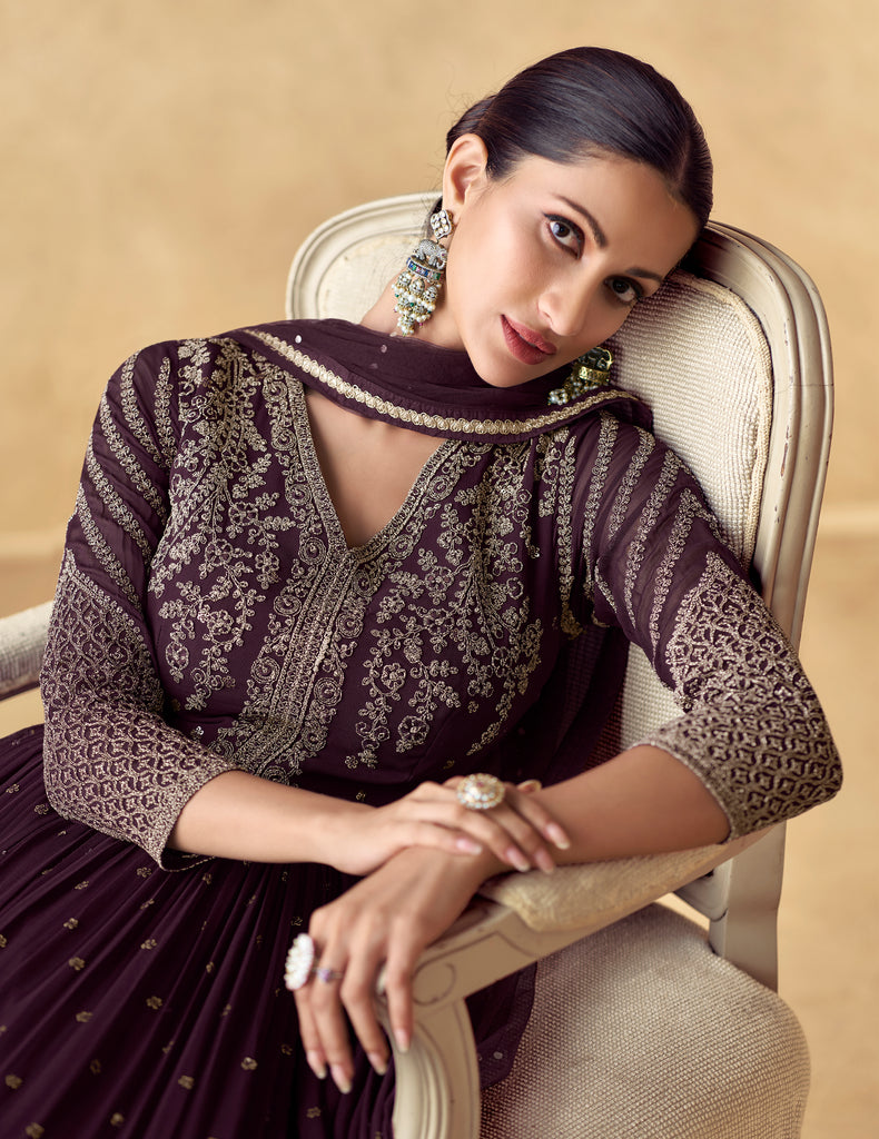 Dark Wine Designer Heavy Embroidered Wedding Anarkali-Saira's Boutique