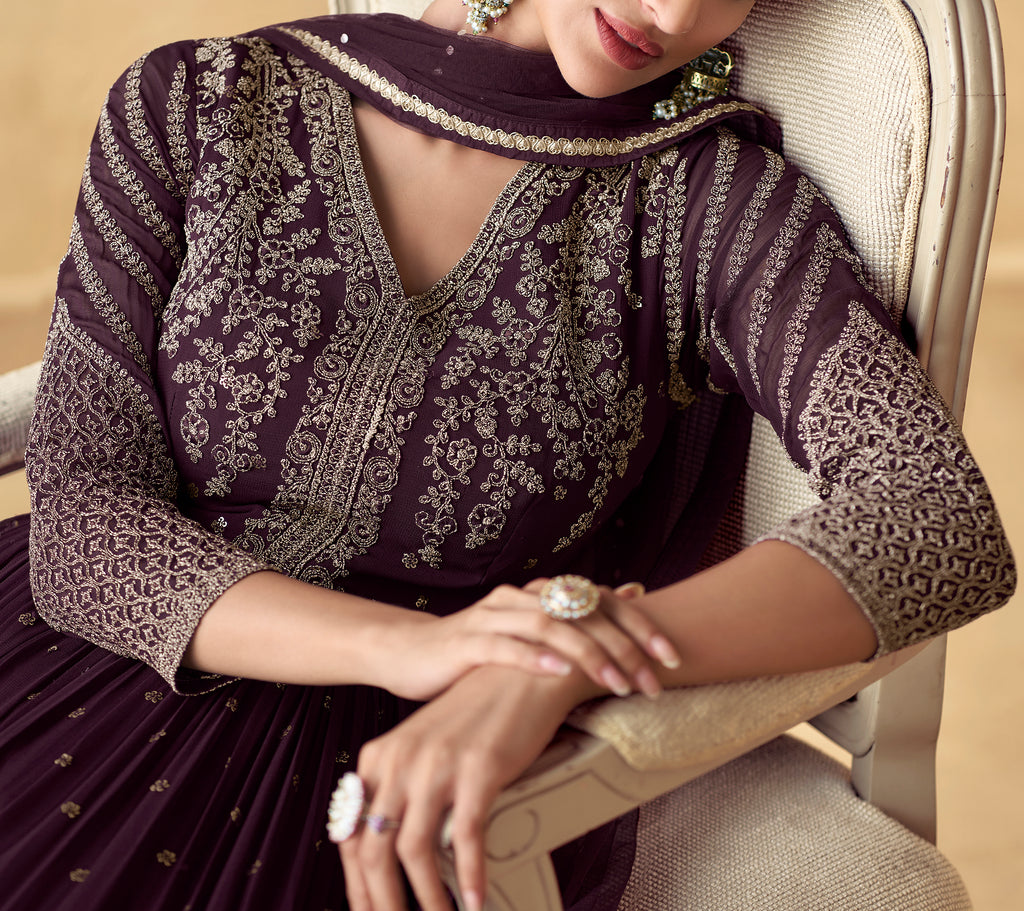 Dark Wine Designer Heavy Embroidered Wedding Anarkali-Saira's Boutique