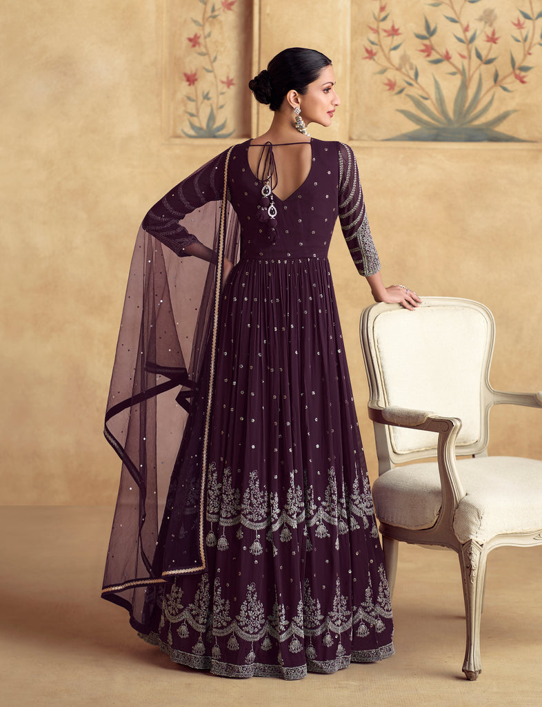 Dark Wine Designer Heavy Embroidered Wedding Anarkali-Saira's Boutique