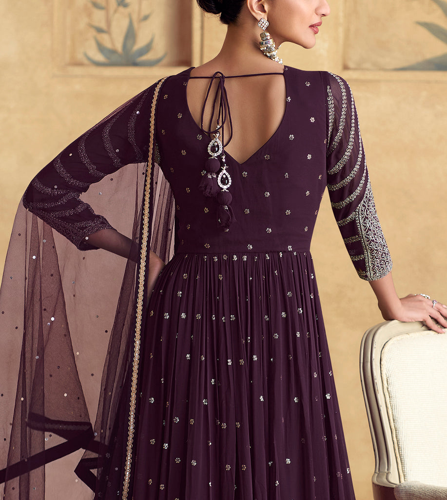 Dark Wine Designer Heavy Embroidered Wedding Anarkali-Saira's Boutique