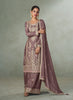 Deep Mauve Designer Embroidered Chinon Silk Party Wear Palazzo Suit