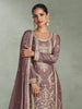 Deep Mauve Designer Embroidered Chinon Silk Party Wear Palazzo Suit