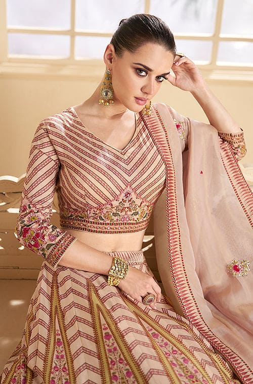 Desert Sand Designer Embroidered Silk Wedding Lehenga-Saira's Boutique