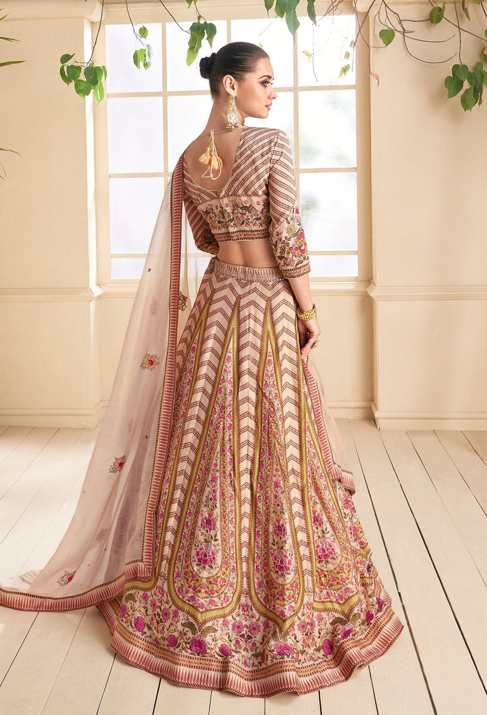 Desert Sand Designer Embroidered Silk Wedding Lehenga-Saira's Boutique