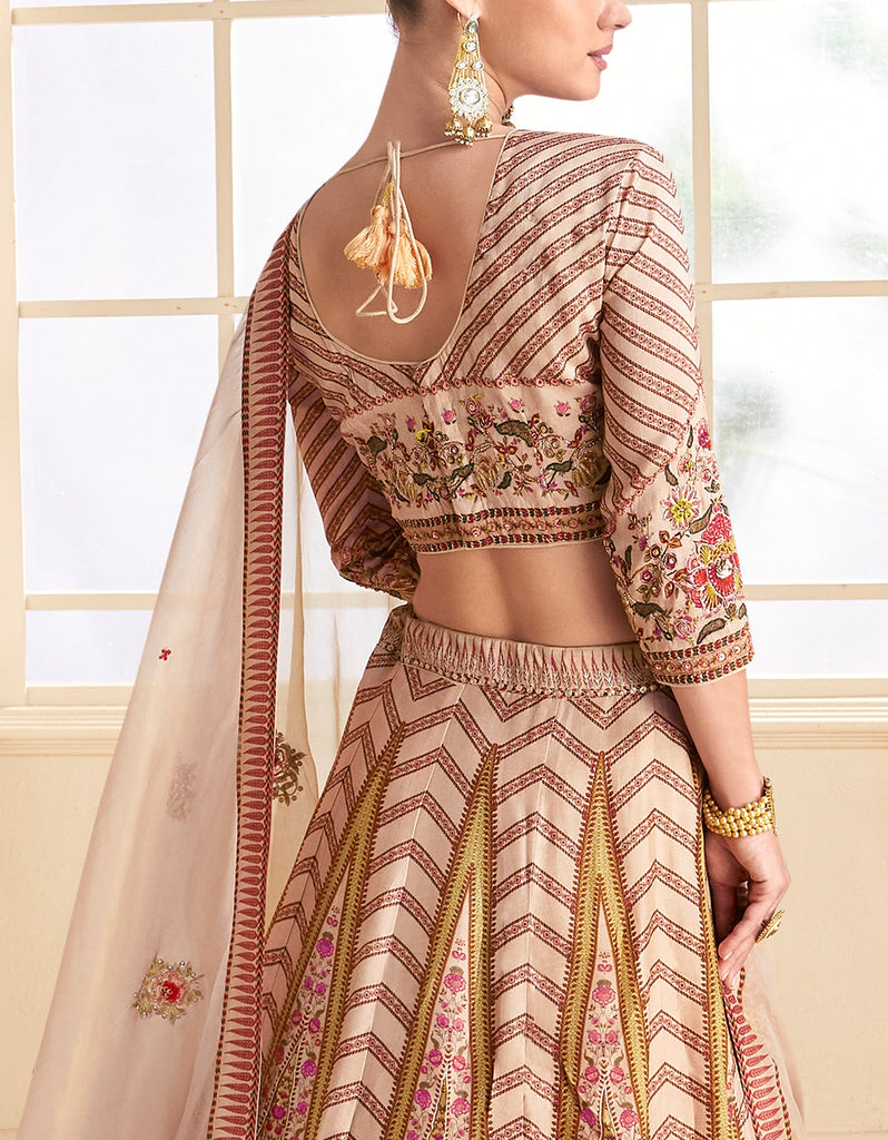 Desert Sand Designer Embroidered Silk Wedding Lehenga-Saira's Boutique