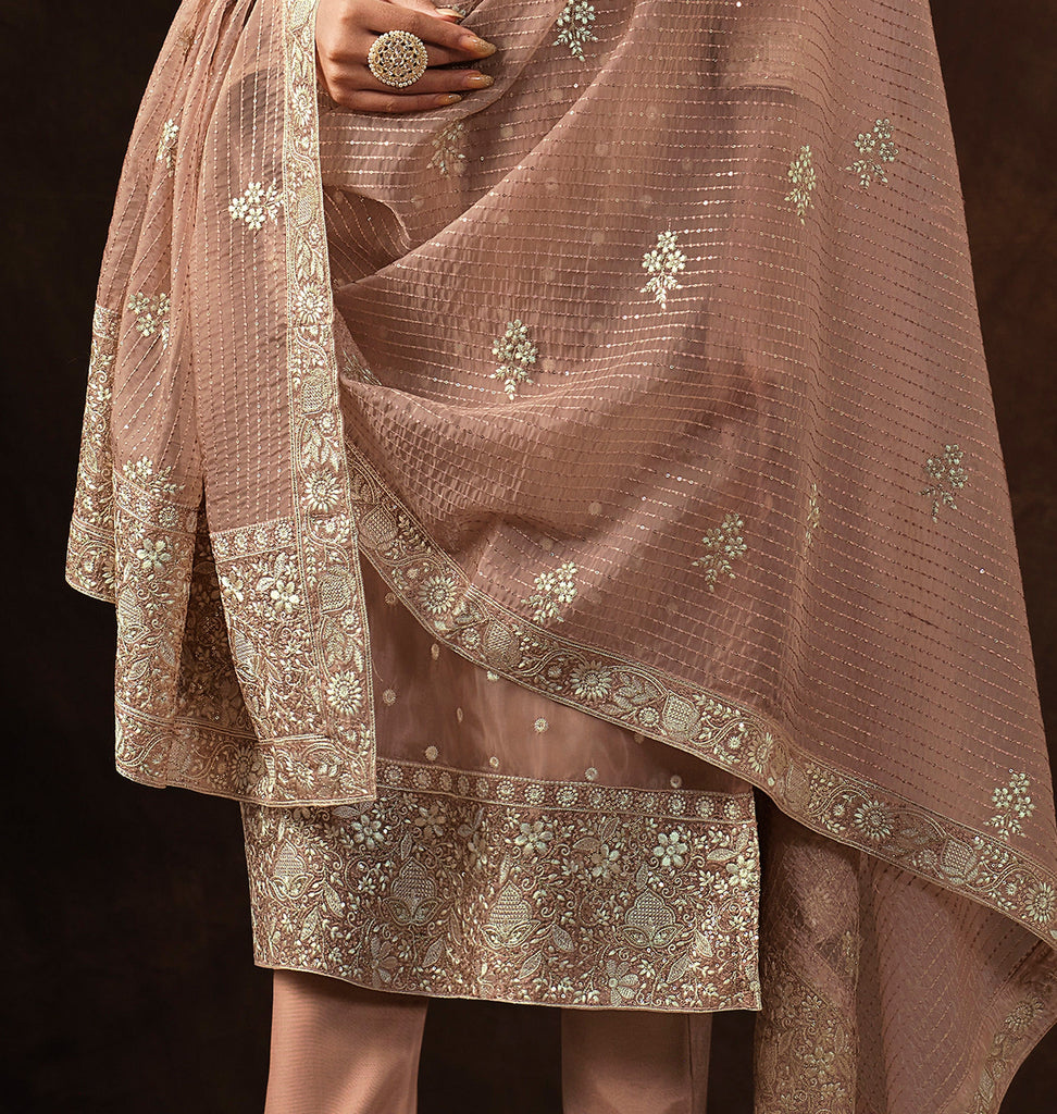 Desert Sand Embroidered Wedding Soft Organza Pant Suit-Saira's Boutique