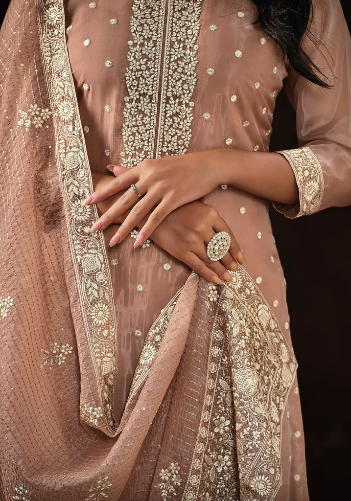 Desert Sand Embroidered Wedding Soft Organza Pant Suit-Saira's Boutique