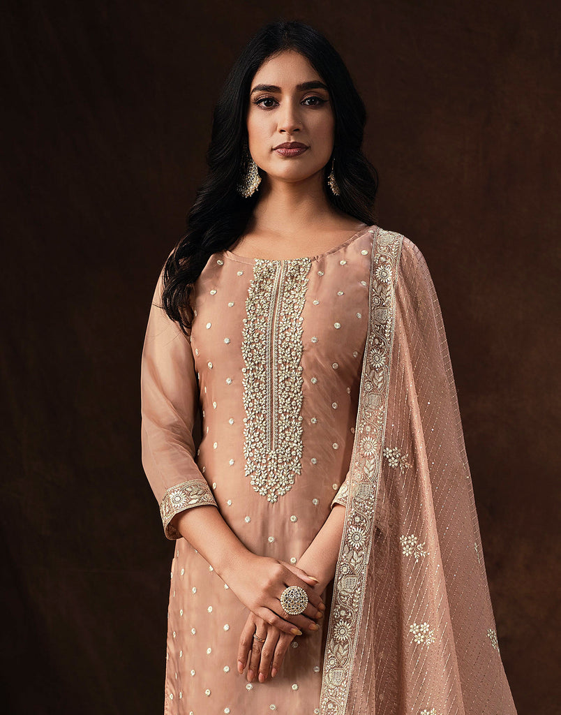 Desert Sand Embroidered Wedding Soft Organza Pant Suit-Saira's Boutique