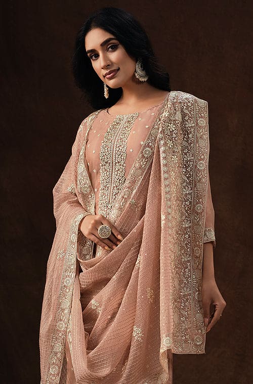 Desert Sand Embroidered Wedding Soft Organza Pant Suit-Saira's Boutique