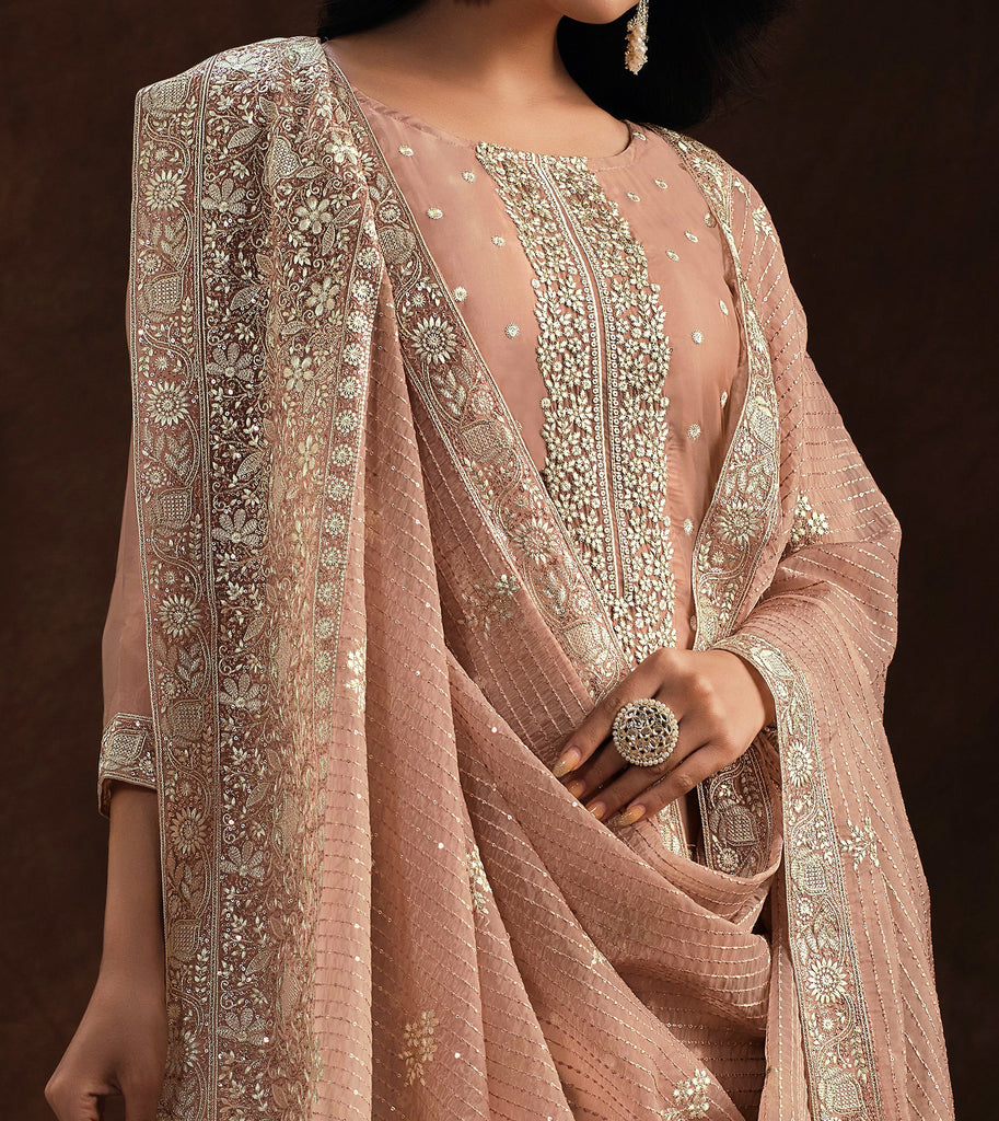 Desert Sand Embroidered Wedding Soft Organza Pant Suit-Saira's Boutique