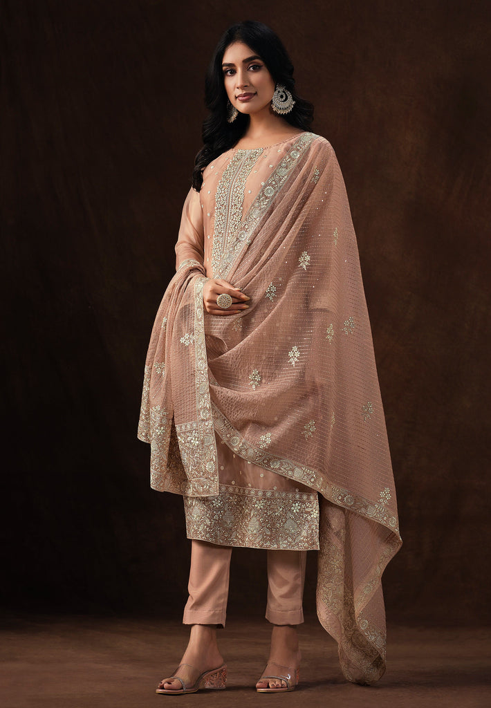 Desert Sand Embroidered Wedding Soft Organza Pant Suit-Saira's Boutique