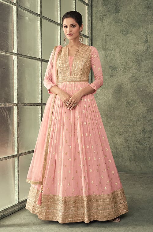 Pink Net Embroidery Anarkali Salwar Suit For Women | zeelpin.com