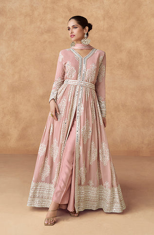 Palm Green Designer Embroidered Floor Length Silk Anarkali Suit
