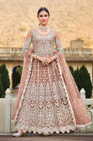 Mauve Designer Heavy Embroidered Net Wedding Lehenga