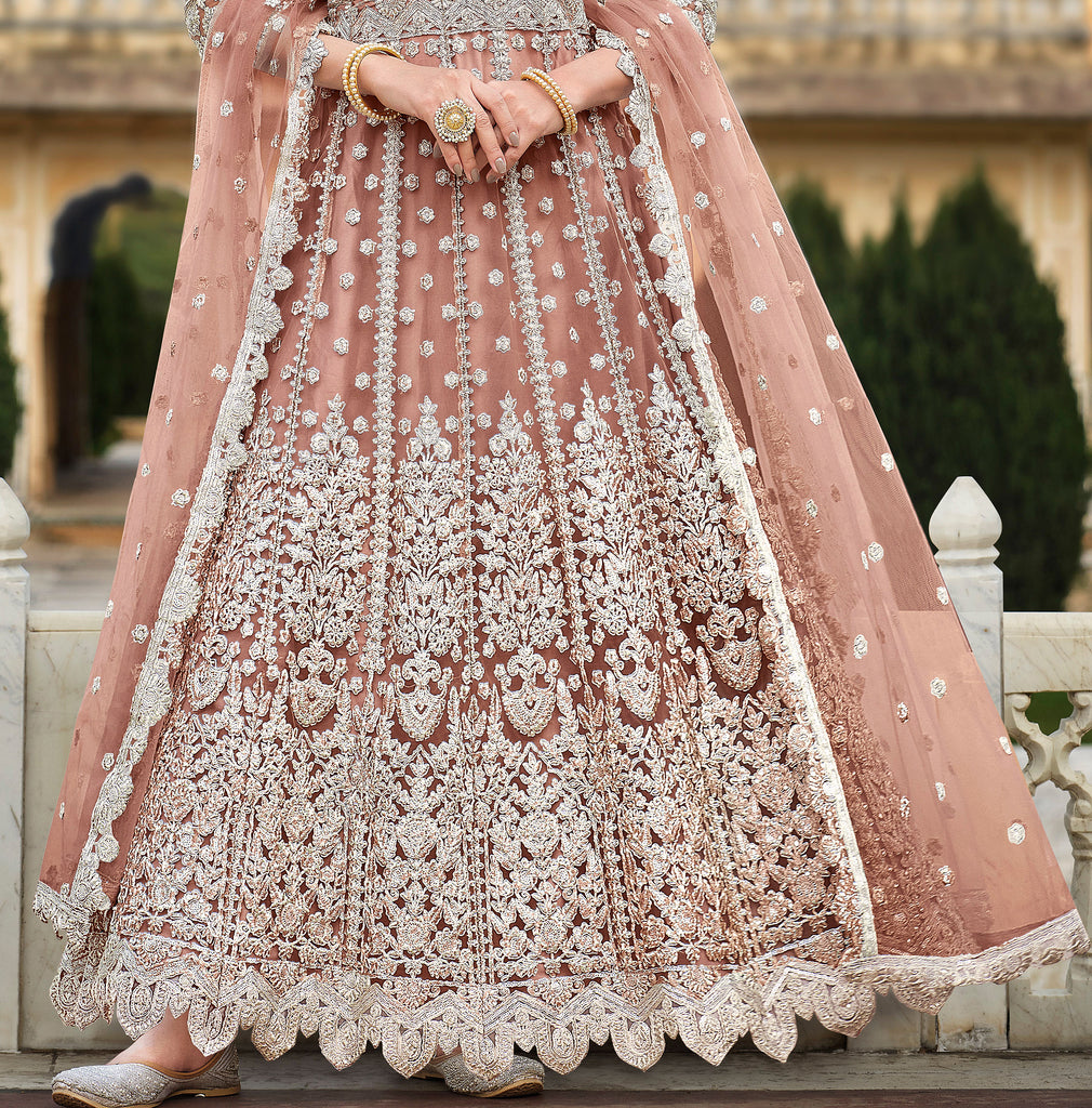 Dusty Rose Designer Heavy Embroidered Wedding Anarkali Suit-Saira's Boutique