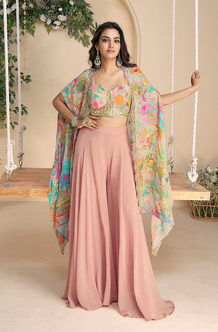 Shaded Orange Designer Embroidered Crepe Silk Party Wear Kaftan Suit