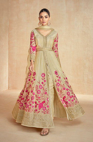 Blush Pink Designer Heavy Embroidered Net Anarkali Suit