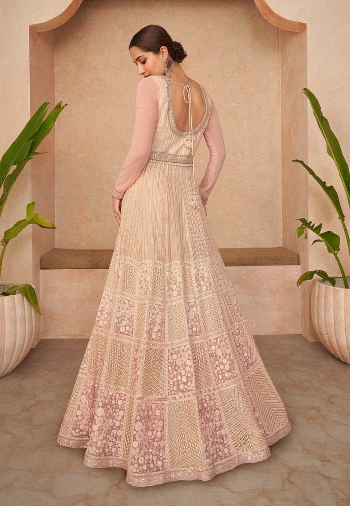 Peach Color Georgette Sequins Embroidered Floor Length Anarkali Gown w
