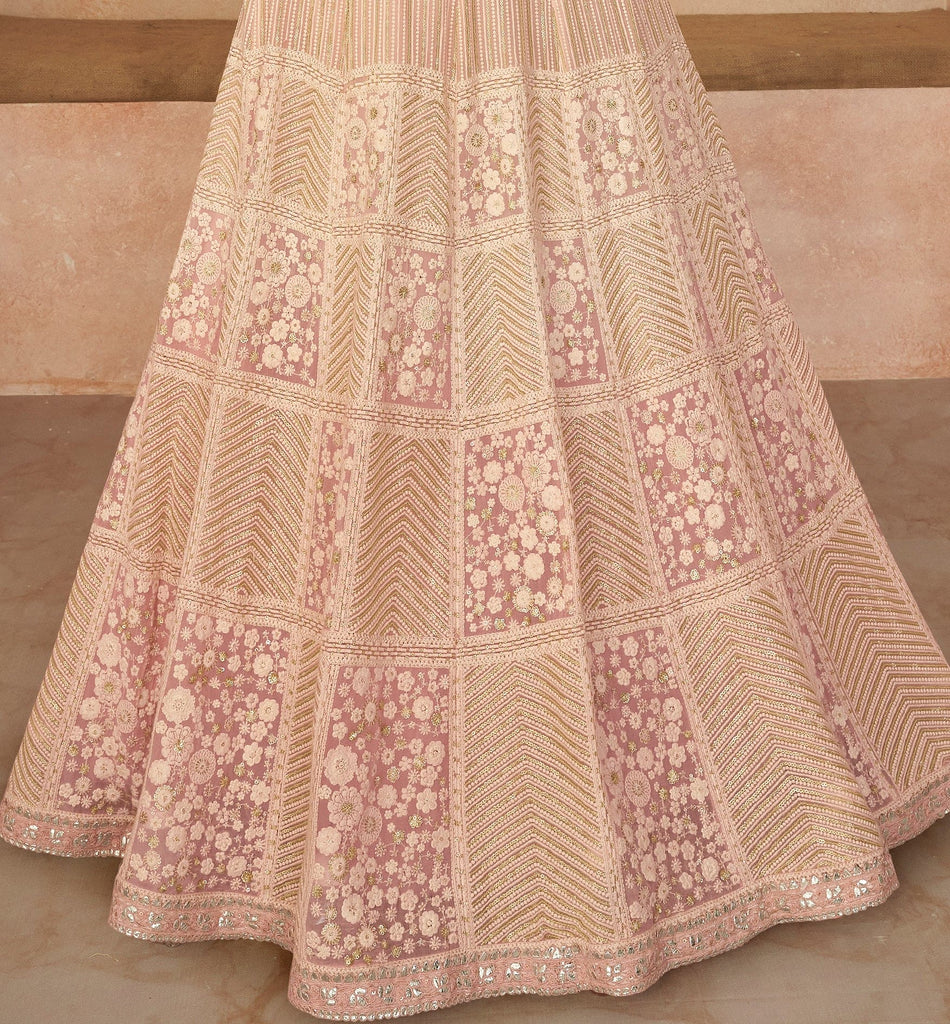 Light Cream Peach Designer Embroidered Georgette Anarkali Gown-Saira's Boutique